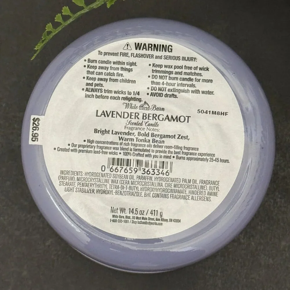BBW Lavender Bergamot White Barn Bath & Body Works 3 Wick Candle - Picture 10 of 10
